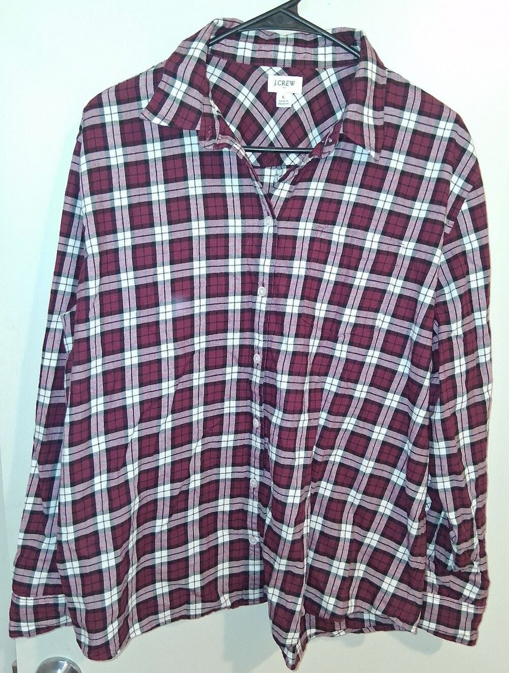 J. Crew Burgundy Plaid Flannel Button-Down Shirt Large Lumberjack Chic Fall